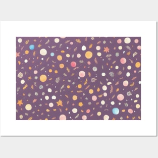 Lovely hand drawn space seamless pattern with planets and stars, cute background Posters and Art